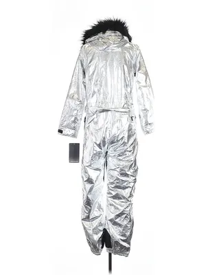 NWT Tipsy Elves Women's Silver Bullet Ski Suit Metallic Hooded 1-Piece M thumbnail 3