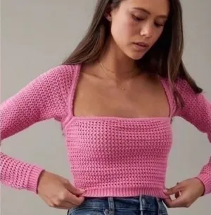 American Eagle NWT Knit Open Back Square Neck Cropped Sweater thumbnail 1
