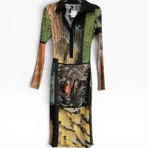 Free People x Arthur Apparel Fish Party‎ Box Pleat Shirt Dress Multi US 4 NEW thumbnail 4
