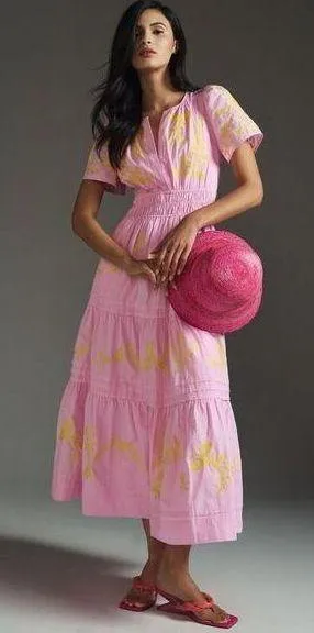 Anthropologie NWT Somerset Maxi in Pink Embroidered Edition Dress L thumbnail 1