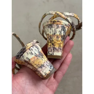 Sandro Ankle Strap Maeva Yellow Brown Snakeskin Leather Sandals Size 39 thumbnail 8
