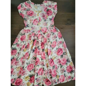 Vintage STARINA Floral Cottage Core Dress SZ M Pink Rose Button Front & Pockets thumbnail 6