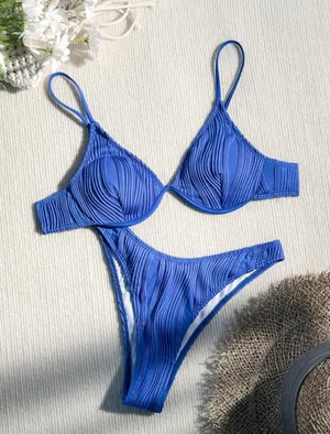 Blue Textured Bikini Set thumbnail 1