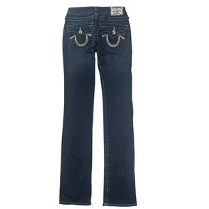 True Religion Straight Jeans Low Rise Rainbow Stitch Stretch Dark Wash Size 24 thumbnail 3
