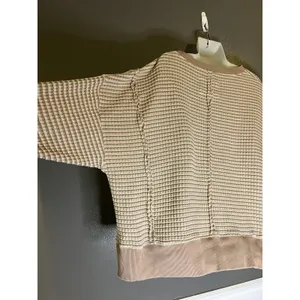 American Eagle Outfitters Sweater Womens XS Beige Waffle Knit Crewneck Pullover thumbnail 6