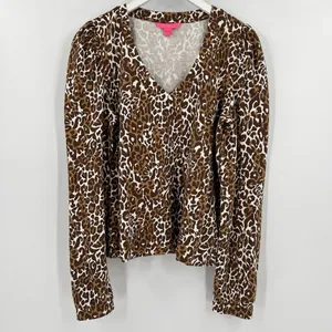 Lilly‎ Pulitzer Chocolate My Favorite Spot Jansen V-Neck Sweatshirt Size Large thumbnail 3