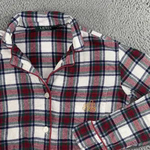 Ralph Lauren Flannel Lounge Shirt Women S Embroidered Logo Plaid Relax Sleep Top thumbnail 2