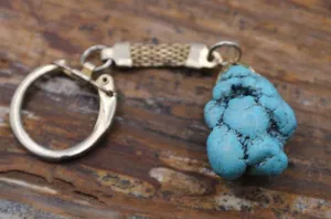 Turquoise Nugget Keychain With Gold-Tone Ring & Mesh Chain Unique Handmade Gift thumbnail 1