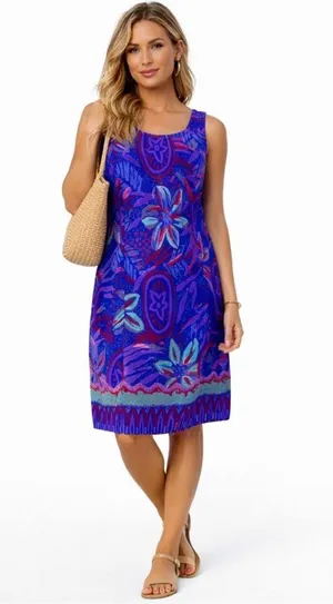 Vintage Rainbow Jo Tropical Vibrant Floral Hawaiian Resort Dress Sz Medium💛 thumbnail 1