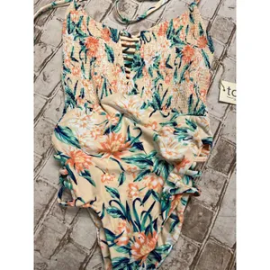 Tori Praver‎ Seafoam Swimwear Womens XS Peach Floral NWT Smocked One Piece thumbnail 4