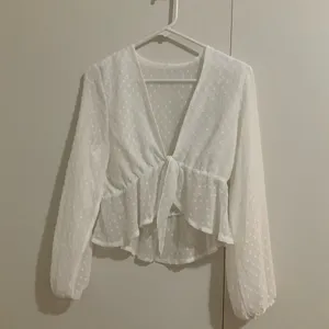 V-neck Tie Front Long Sleeve Crop Chiffon Blouse thumbnail 1