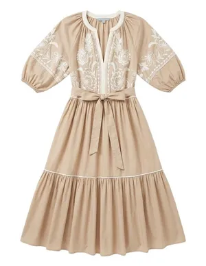 Antonio Melani Tan Embroidery Midi Dress Size 2 thumbnail 1