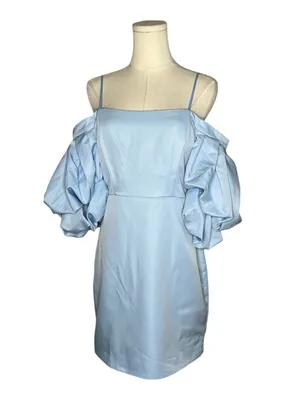 NEW Petal + Pup Fern Puff Sleeve Off Shoulder Mini Dress in Icy Blue thumbnail 3