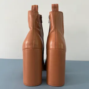 Gianni Bini Ah-Mazed Caramel Brown Leather Block Heel Platform Chelsea Boots thumbnail 6