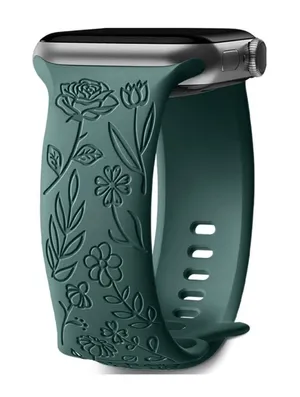Unbranded Apple iWatch Green Etched Floral Silicone Watch Band 38/40/41mm NEW thumbnail 1