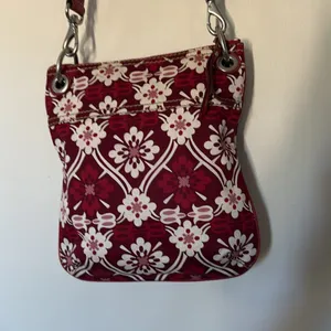 Fossil‎ Red Floral Canvas Leather Trim Crossbody Bag Small Messenger Purse thumbnail 6