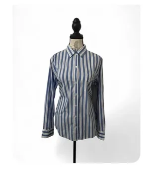 Old Navy Womens Large L Blue White Vertical Striped Button Down Shirt Long NWT thumbnail 2