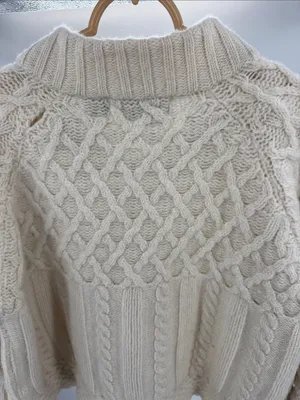 Aran Crafts Cream Cable-Texture Turtleneck zip up cropped cardigan 100% wool M thumbnail 3