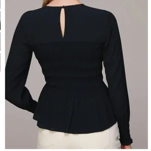 Whistles‎ Women's Size 10 Black Rosanna Shirred Top Long Sleeve Crewneck Keyhole thumbnail 2