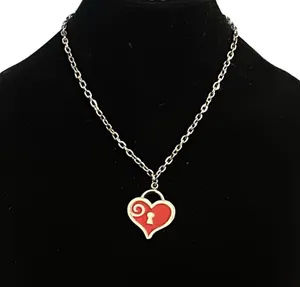 Silver tone enamel padlock heart pendant necklace thumbnail 1