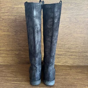 Paola Ferri Grey Black Distressed Suede Studded Moto Motorcycle‎ Boots 39 thumbnail 3