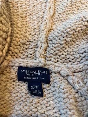 Vtg American Eagle Hooded Sweater Y2K Beige 100% Cotton Size XS thumbnail 4