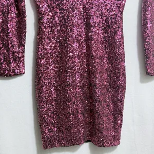 Dress the Population Pink Sequin Deep V-Neck Long Sleeve Sheath Mini Dress Sz S thumbnail 7