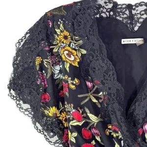Alice + Olivia Adele Floral Wrap Midi Dress with Lace Trim Black Size 2 thumbnail 8