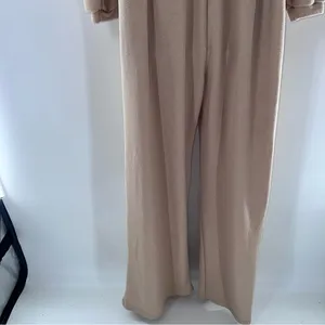 WinWin Refuge Tan Textured Knit Fabric Long Sleeve Jumpsuit w/Deep V Back-Sz S thumbnail 7