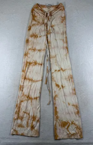 I.AM.GIA Tan White Tie Dye Ruched V-Waist Wide Leg Flare Pants XS thumbnail 1