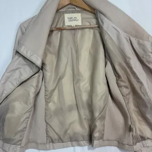 Thread‎ & Supply Moto Jacket Womens M Cream Faux Leather Ribbed Knit Biker thumbnail 6