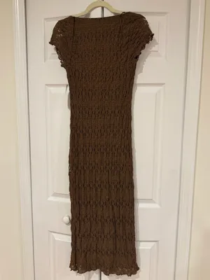 Iris Kirious Brown Crochet Lace Midi Dress thumbnail 3