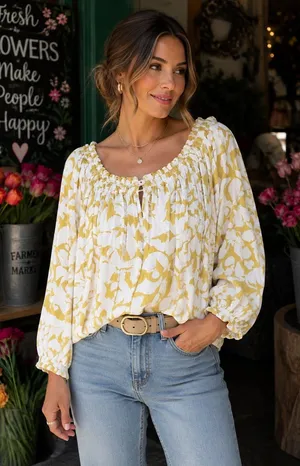 Terra & Sky Off the Shoulder Blouse Size 14W ~ Whimsical Cottage Core Vibe ~ Loose Fit thumbnail 1