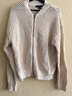 Sanctuary Cream Open-Weave Zip Front Cardigan thumbnail 1