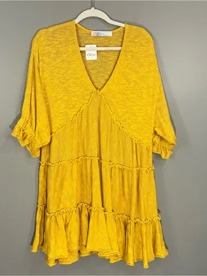 Free People Tunic Dress Women S Gold New Tiered Boho Knit V-Neck OB1369017 thumbnail 2
