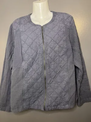 J Jill Jacket Womens Large Gray Quilted Cotton Full Zip Collarless Lightweight thumbnail 2