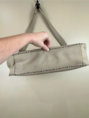 Burberry Fragrance Messenger Bag Tan Beige Plaid Trim Crossbody Adjustable thumbnail 10