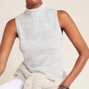 Anthropologie Eri + Ali Gray Tenley Preppy Ribbed Office Basics Mock Neck Top S thumbnail 1