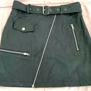 LF Seek The Label black vegan leather Moto biker asymmetrical zip mini skirt S thumbnail 1