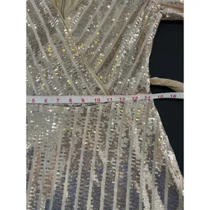 Nanette Lepore Sequin Wrap Dress Women Size 8 Gold Great Long Sleeve Velvet Belt thumbnail 8