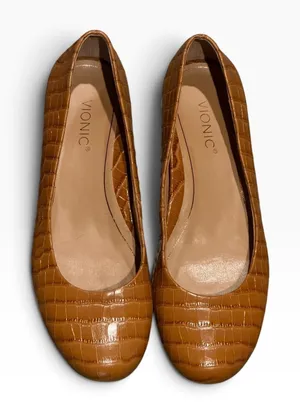 Vionic Hannah Croc Ballet Flats Toffee Brown Embossed Leather 6.5 Comfort Casual thumbnail 1