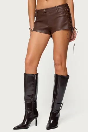 Edikted Kariss Lace Up Faux Leather Micro Shorts thumbnail 1