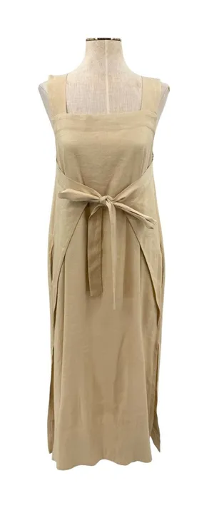 Cuyana Linen Blend Tie Front Square Neck Maxi Dress Beige Minimalist Size Small thumbnail 1