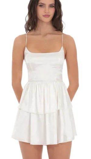 Lucy in the Sky Satin Jaquard Ruffle Mini Dress White Small NWT FLAW thumbnail 1