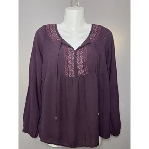 Sonoma Goods For Life Blouse Womens Medium Purple Embroidered Tunic Top Boho thumbnail 2