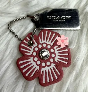 1" COACH Silver Tea Rose Flower Floral Bag Charm Hang Tag thumbnail 1