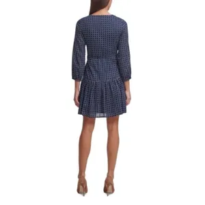 Tommy Hilfiger Women's Petite Long Sleeve Tie Tiered Skirt 3/4 Sleeve Blue $119 thumbnail 2