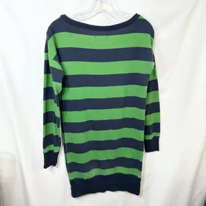 Aeropostale Small Tunic Sweatshirt VTG Y2K Green Navy Blue Striped Boat Neck 913 thumbnail 2