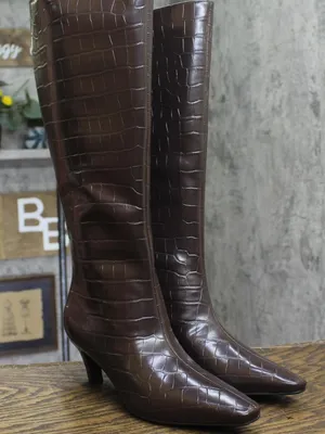 NWT INC International Concepts Knee-High Boots with Kitten Heel Brown Croc 7.5M thumbnail 6