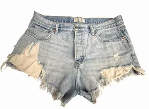 We The Free Shorts Free People 31 Distressed Cutoff Denim High Button Fly CC13-3 thumbnail 1